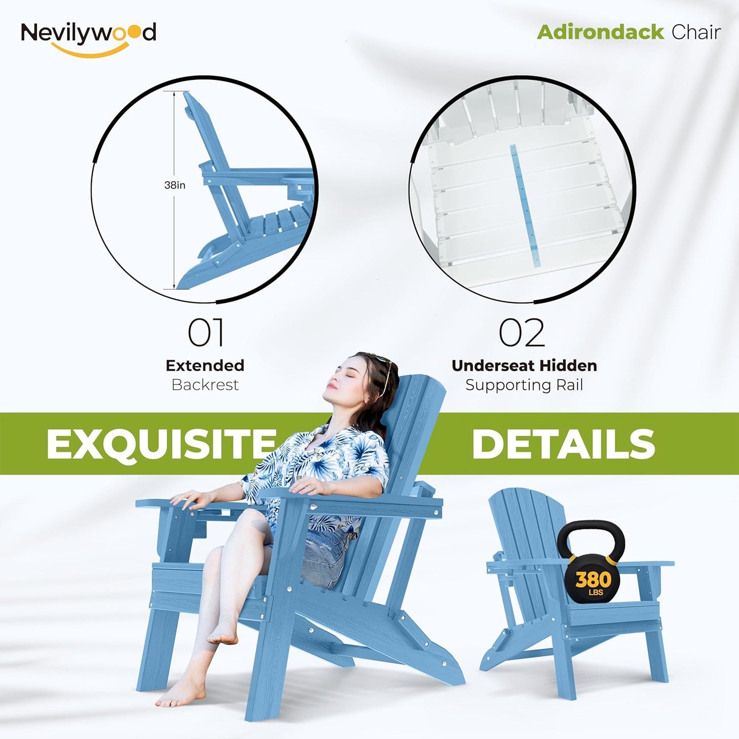 Chaise de Jardin Pliable Style Adirondack avec Support pour Tasse