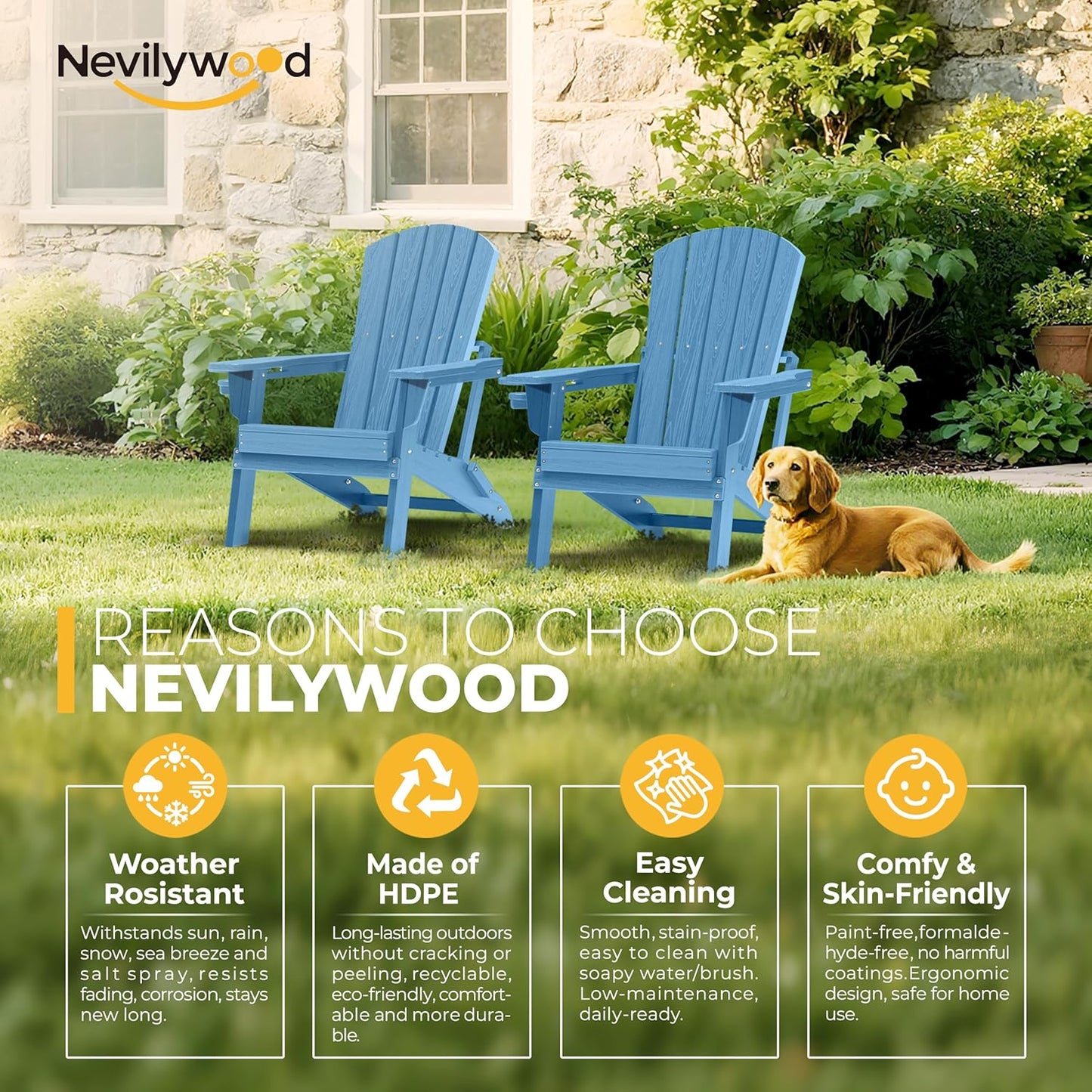 Chaise de Jardin Pliable Style Adirondack avec Support pour Tasse
