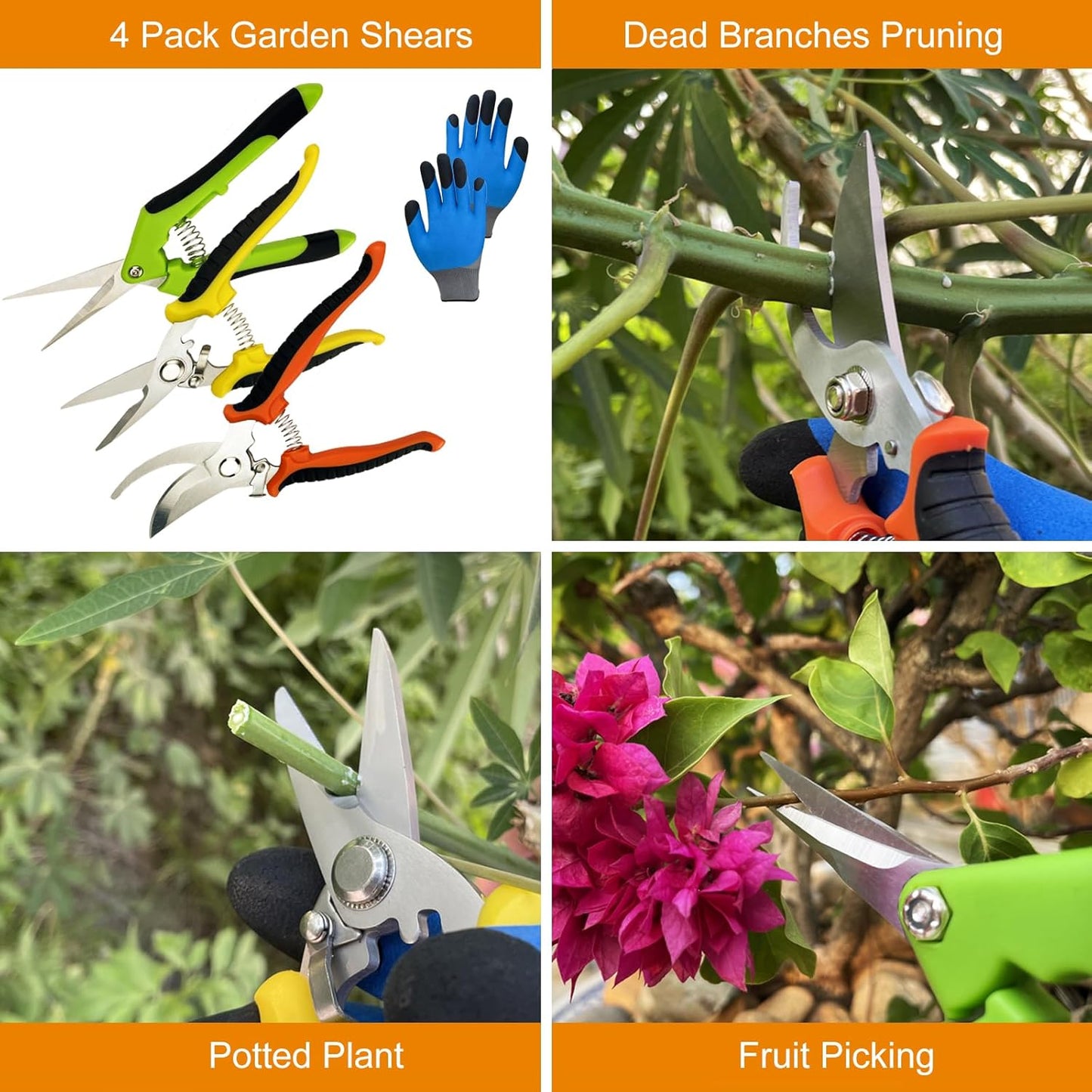 4 Paires de Cisailles de Taille pour Jardinage